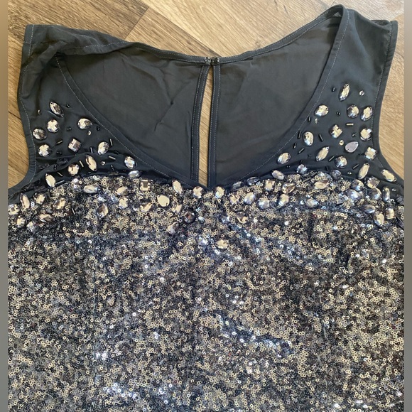 Beautiful classy formal sequin dress dark grey with rhinestones fully lined - Picture 13 of 14